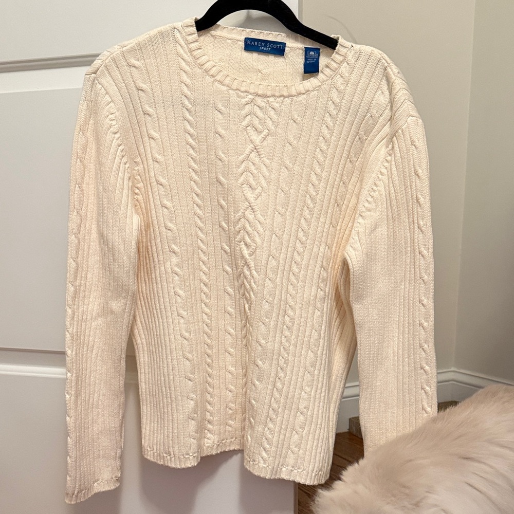 Vintage Karen Scott Ivory Cable Knit Sweater